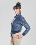 Women's leather jacket mod. Aviator in genuine Blue leather 100% made in Italy