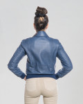 Women's leather jacket mod. Aviator in genuine Blue leather 100% made in Italy