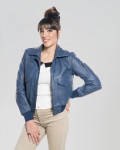 Women's Blue Leather Bomber Jacket - Livia | Leather Trend