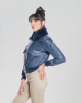 Bomber in Pelle e Montone Donna Blu - Livia | Leather Trend