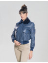 Women's leather jacket mod. Aviator in genuine Blue leather 100% made in Italy