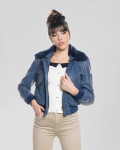 Bomber in Pelle e Montone Donna Blu - Livia | Leather Trend