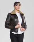 Bomber in Pelle e Montone Donna Testa di Moro - Livia | Leather Trend