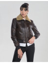 Women's leather jacket mod. Aviator in genuine dark brown leather 100% made in Italy