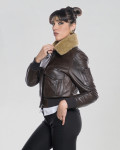 Bomber in Pelle e Montone Donna Testa di Moro - Livia | Leather Trend