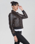 Women's Dark Brown Leather Bomber Jacket - Livia | Leather Trend