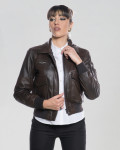 Women's leather jacket mod. Aviator in genuine dark brown leather 100% made in Italy