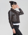 Women's leather jacket mod. Aviator in genuine dark brown leather 100% made in Italy