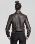 Women's Dark Brown Leather Bomber Jacket - Livia | Leather Trend