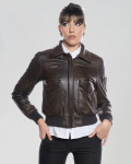 Women's leather jacket mod. Aviator in genuine dark brown leather 100% made in Italy