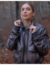 Women's leather jacket mod. Aviator in genuine dark brown leather 100% made in Italy