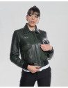 Women's leather jacket mod. Aviator in genuine Green leather 100% made in Italy