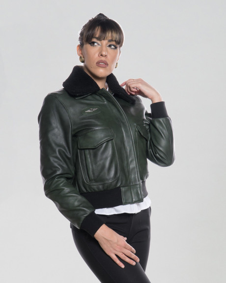 Bomber in Pelle e Montone Donna Verde - Livia | Leather Trend 2