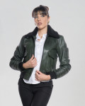 Women's Green Leather and Shearling Bomber Jacket | Leather Trend