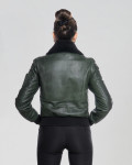 Women's Green Leather and Shearling Bomber Jacket | Leather Trend