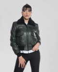 Women's Green Leather and Shearling Bomber Jacket | Leather Trend