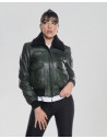 Women's leather jacket mod. Aviator in genuine Green leather 100% made in Italy