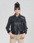 Women's leather jacket mod. Aviator in genuine Black leather 100% made in Italy