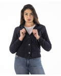 Woman suede jacket mod. Polo shirt in genuine dark blue suede leather 100% made in Italy