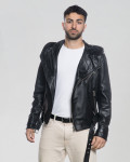 Black men's leather jacket in genuine leather 100% made in Italy.