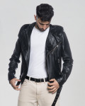 Black men's leather jacket in genuine leather 100% made in Italy.