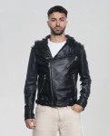 Black men's leather jacket in genuine leather 100% made in Italy.