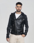 Black men's leather jacket in genuine leather 100% made in Italy.