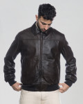 Men's Dark Brown Leather Bomber Jacket - Fonzie | Leather Trend