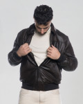 Men's Dark Brown Leather Bomber Jacket - Fonzie | Leather Trend