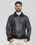 Man's Dark Brown Smooth effect jacket in real Shearling and Grey  Leather 100% made in Italy