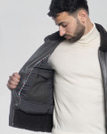Man's Dark Brown Smooth effect jacket in real Shearling and Grey  Leather 100% made in Italy