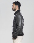 Man's Dark Brown Smooth effect jacket in real Shearling and Grey  Leather 100% made in Italy