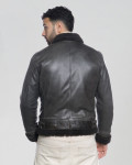 Man's Dark Brown Smooth effect jacket in real Shearling and Grey  Leather 100% made in Italy