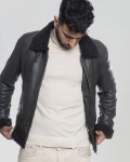 Man's Dark Brown Smooth effect jacket in real Shearling and Grey  Leather 100% made in Italy