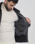 Man's Dark Brown Smooth effect jacket in real Shearling and Grey  Leather 100% made in Italy