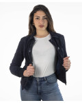 Woman suede jacket mod. Polo shirt in genuine dark blue suede leather 100% made in Italy