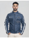 Men's Blue Buffed Leather Biker Jacket – Axel | Leather Trend