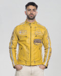 Men's Yellow Buffed Leather Biker Jacket – Axel | Leather Trend