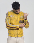 Biker in Pelle Tamponata da Uomo Giallo – Axel | Leather Trend