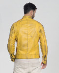 Biker in Pelle Tamponata da Uomo Giallo – Axel | Leather Trend