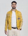 Biker in Pelle Tamponata da Uomo Giallo – Axel | Leather Trend
