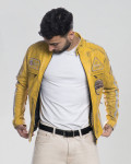 Men's Yellow Buffed Leather Biker Jacket – Axel | Leather Trend