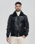 Black Leather and Shearling Bomber Jacket - Dante | Leather Trend