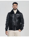 Bomber in Pelle e Montone Nero - Dante | Leather Trend