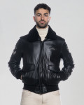 Bomber in Pelle e Montone Nero - Dante | Leather Trend