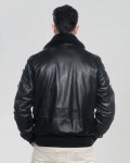 Bomber in Pelle e Montone Nero - Dante | Leather Trend