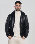 Black Leather and Shearling Bomber Jacket - Dante | Leather Trend