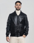 Men's Black Leather Bomber Jacket - Dante | Leather Trend