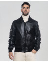 Men's Black Leather Bomber Jacket - Dante | Leather Trend
