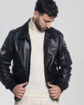 Men's Black Leather Bomber Jacket - Dante | Leather Trend